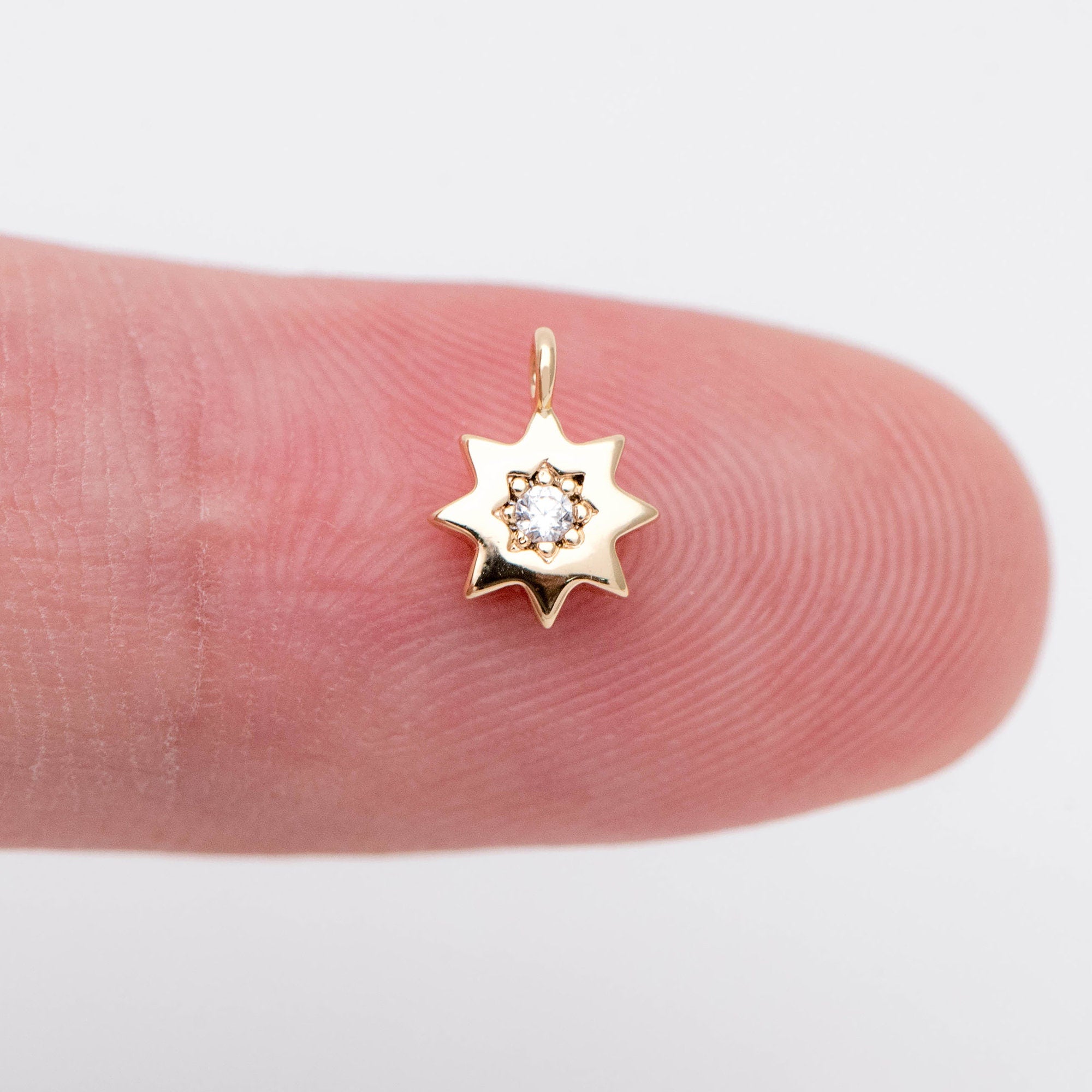 10pcs CZ Pave Gold Sun Charm 8x6mm, Real Gold plated Brass(GB-1658-A)